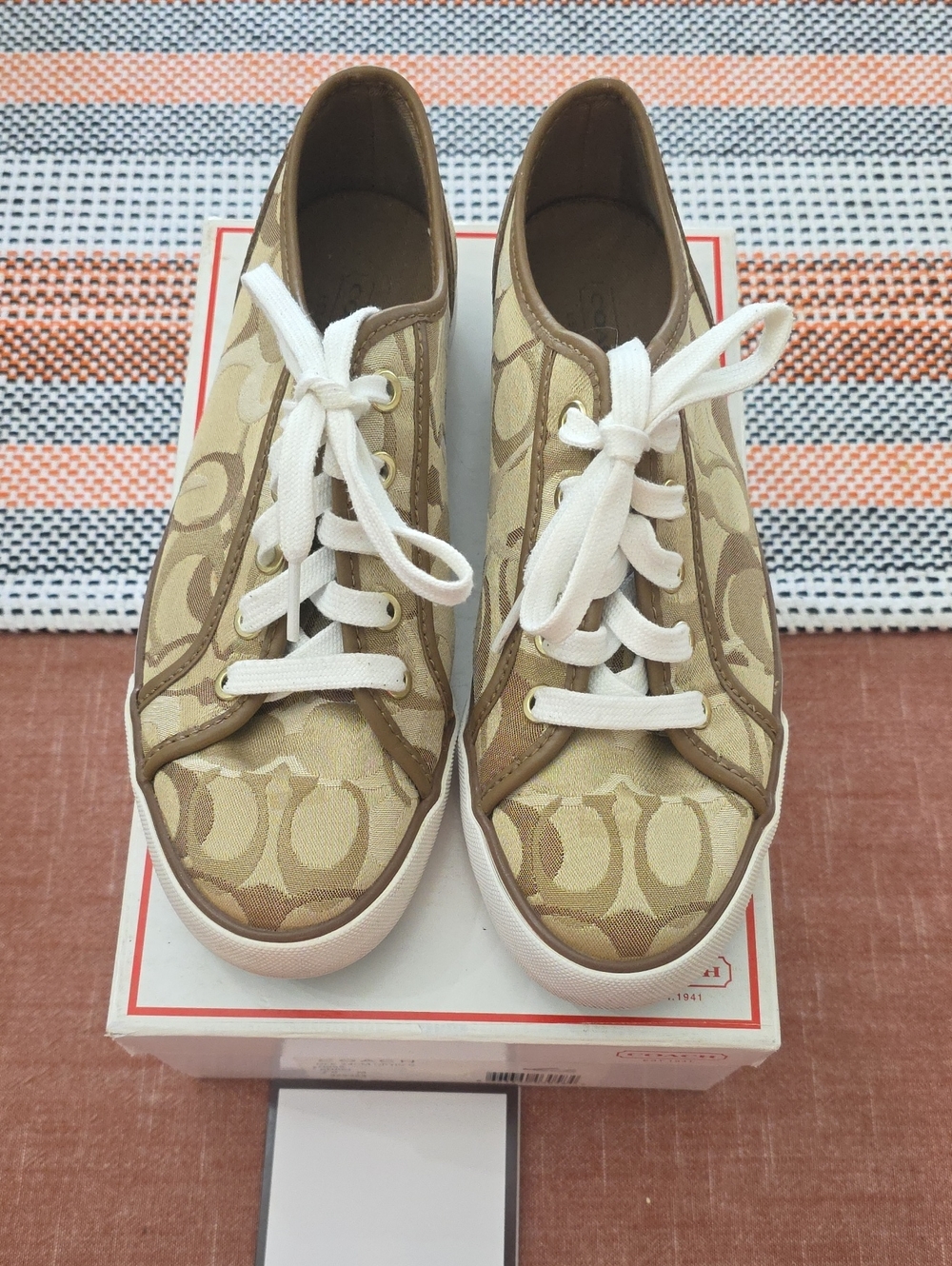 Coach Signature Canvas Lace-Up Sneakers in Beige and Brown